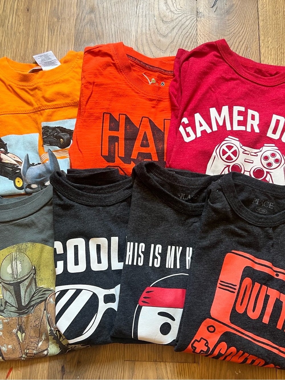 The Children's Place Bright Orange, Red, Black & Gray Graphic Tee Bundle